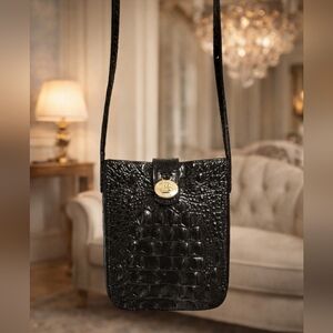 Brahmin Black Crocodile-Embossed Crossbody Bag